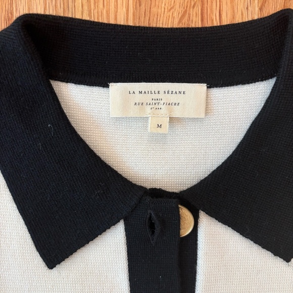 Sezane White and Black Betty Collared Cardigan, Size M; New Without Tags - Picture 6 of 10